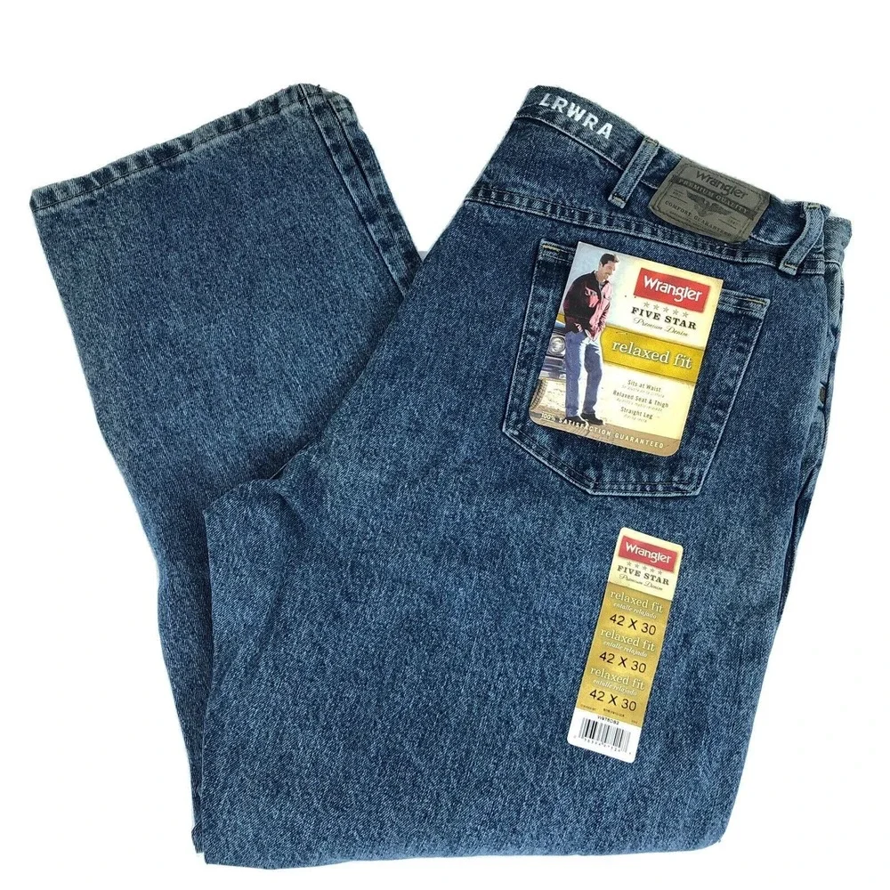 WRANGLER Relaxed Fit 5 Star Premium Denim JEANS 42x30 NEW WITH TAGS‎ NWT
